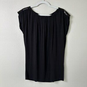 Luciano Dante Top Womens Size S Black Sequin Cap Sleeve Pullover Stretch Blouse